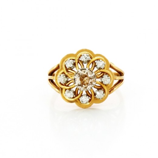 Bague 1950' diamants en or jaune 18 k