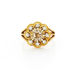 Bague 1950' diamants en or jaune 18 k