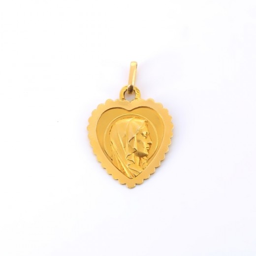 Médaille Coeur religieuse en or jaune 18 k