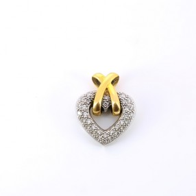 Pendentif coeur diamants deux tons d'or jaune et blanc 18k