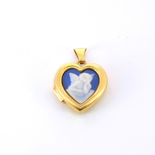 pendentif coeur boite ange en or jaune 18k