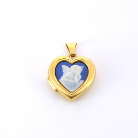 pendentif coeur boite ange en or jaune 18k