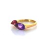 Bague 2 pierres (violette et rose) en or jaune 18k