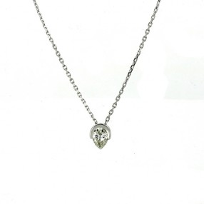 Collier Diamant Poire sur Chaine en Or blanc 