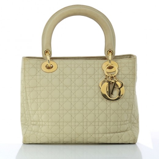 Sac Christian Dior Lady Dior MM en tissu beige