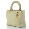 Sac Christian Dior Lady Dior MM en tissu beige