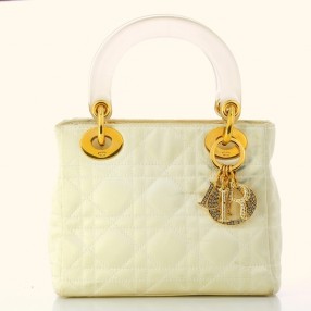 Mini sac Christian Dior Lady Dior en satin ivoire