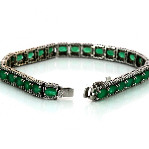Bracelet Tennis Astralia En Or Blanc 18 Carats (750) Avec émeraudes Et Diamants, Neuf Avec étiquettes