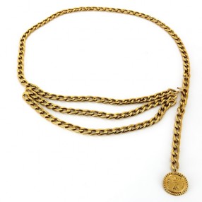 Ceinture Chanel Vintage Médaillon Cambon en métal doré