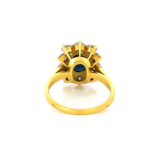 Puces D'oreilles Pompadour En Or Jaune 18k Avec Saphir - Bijou Vintage - Occasion