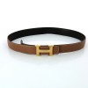 Ceinture Hermès H en cuir noir/ gold