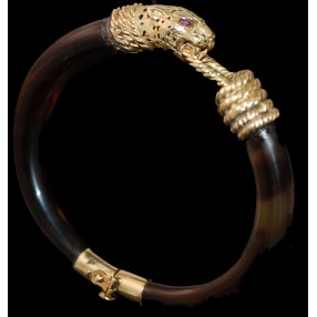 Bracelet tÃªte de tigre en or et Ã©caille de tortue