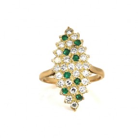 Bague marquise diamants et emeraudes