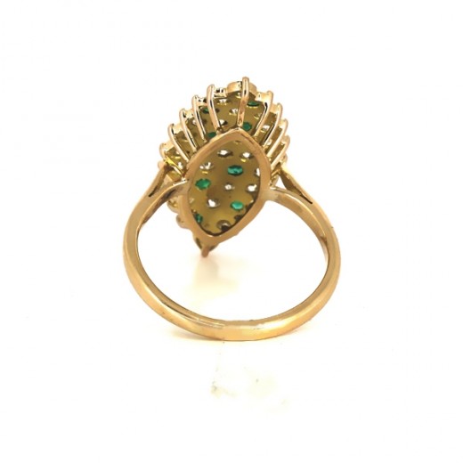 Bague marquise diamants et emeraudes
