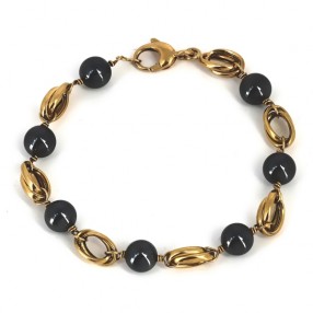 Bracelet perles grise et or