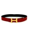 Ceinture Hermès H en cuir noir/ bordeaux