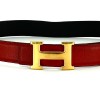 Ceinture Hermès H en cuir noir/ bordeaux