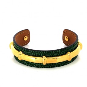 Bracelet Hermès en cuir de lézard et plaqué or