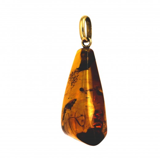 Pendentif Vintage En Ambre Naturel Feuille - Couleur Jaune D'oeuf, Occasion Très Bon état