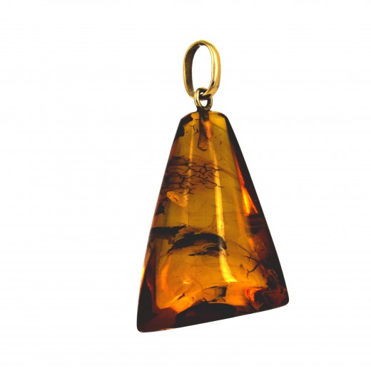 ZV - Collier pendentif ambre véritable monture argent 925 vintage - Montres & Bijoux