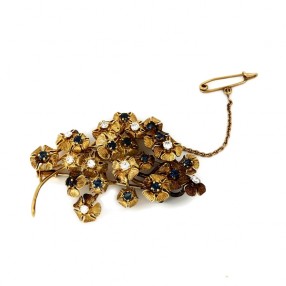 Broche diamants et saphirs en or jaune