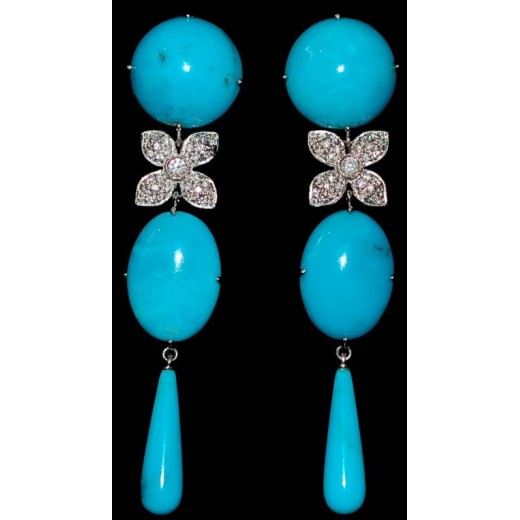 Boucles d oreilles turquoises et diamants