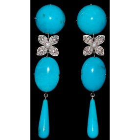 Boucles d oreilles turquoises et diamants