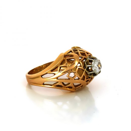 Bague diamant en or jaune ajouré 18k