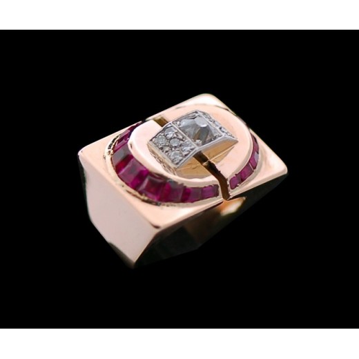 Bague Tank Or Rose 18 Carats Vers 1940 - Taille 61 - Bague Sertie Vintage - Occasion