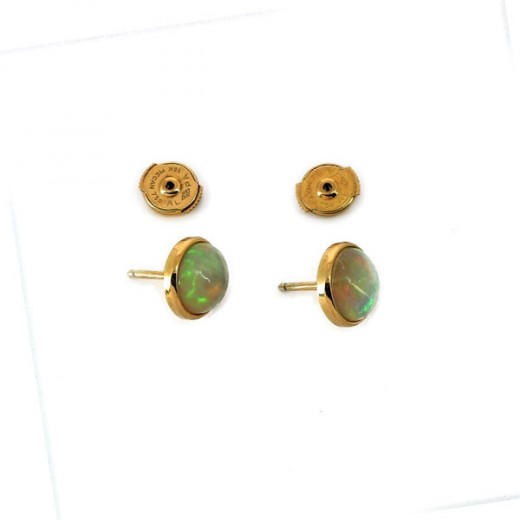 Boucles D'oreilles En Or Jaune 18 Carats Et Opale - Style Boucle - Neuf Sans Emballage D'origine