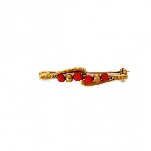 Broche perles de corail en or jaune 18k