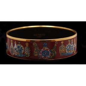 Bracelet Jonc Vintage Années 70 Émaillé Motifs Floraux Bordeaux - Diamètre 65mm