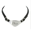 Collier Dior en métal argenté et cuir noir