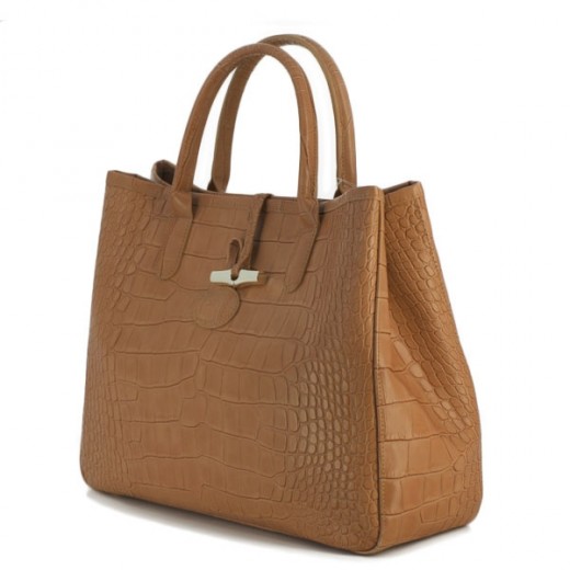 Sac Longchamp Roseau en cuir beige rosé