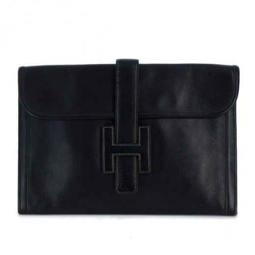 Pochette Hermès Jigé en cuir noir