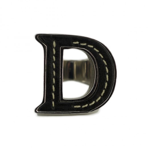 Bague Dior en métal argenté et cuir noir