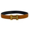 Ceinture Hermès H en cuir noir/ gold