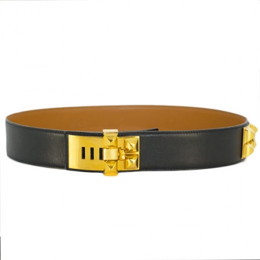 Ceinture Hermès Médor en cuir noir