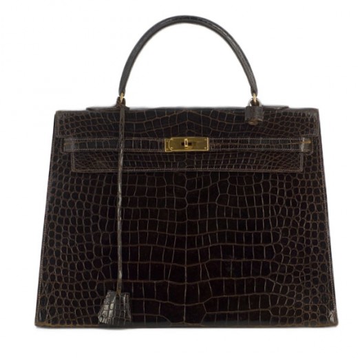 Sac Hermès Kelly 35 en cuir de crocodile chocolat