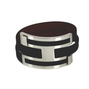 Bracelet Hermès H coulissant en cuir noir