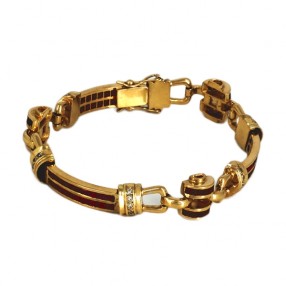 Bracelet moderne en or jaune, rubis et diamants