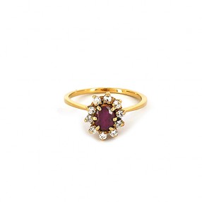 Bague Marguerite en or jaune, rubis et diamants