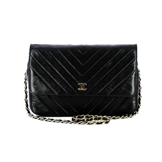 Sac Chanel chevrons en cuir noir