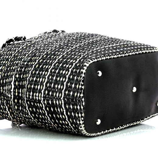 Sac Chanel cabas en tissu et en cuir noir