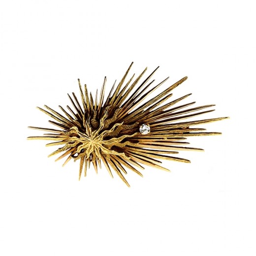 Broche Soleil Dorée Avec Strass - Occasion, Très Bon état, Accessoire Vintage