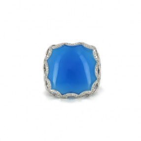 Bague or blanc 18k et pierre bleue