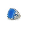 Bague or blanc 18k et pierre bleue