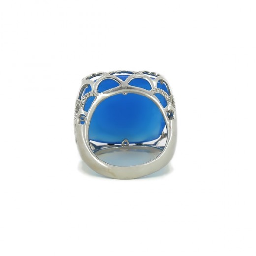 Bague or blanc 18k et pierre bleue