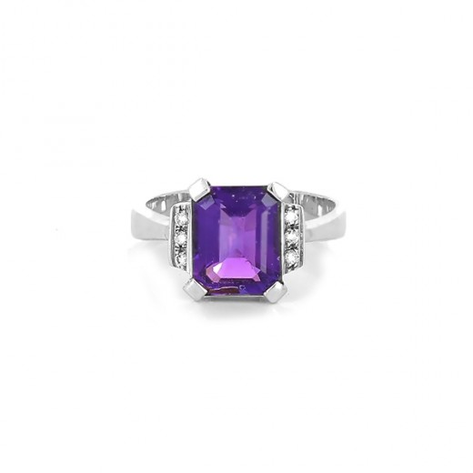 Bague en or blanc 18k et amethyste