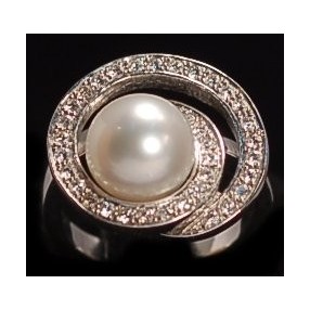 Bague or blanc Perle et Diamants